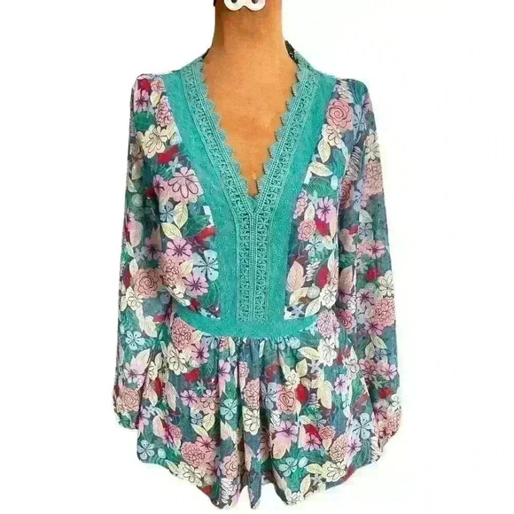 Matilda Jane Sz XS Kookaburra Floral Blouse Green Feminine Pretty Cottagecore - Picture 3 of 16